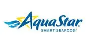 AquaStar seafood logo showcasing fresh products, featuring vibrant blue and yellow colors.