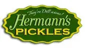 Hermanns Pickles logo showcases vibrant green and yellow colors with a playful tagline.