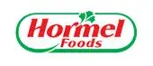 Hormel Foods logo featuring bold red text and green leaf accents for freshness.