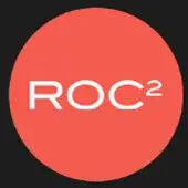 Modern coral ROC² logo on a black background signifies innovation and creativity.