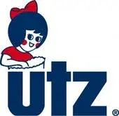 Utz logo featuring a cheerful cartoon girl with snacks, perfect for potato chip lovers.